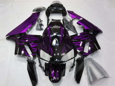 Glossy Black Purple Flame 2003-2004 Honda CBR600RR Motorcycle Fairings