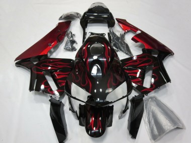 Glossy Black Red Flame 2003-2004 Honda CBR600RR Motorcycle Fairings