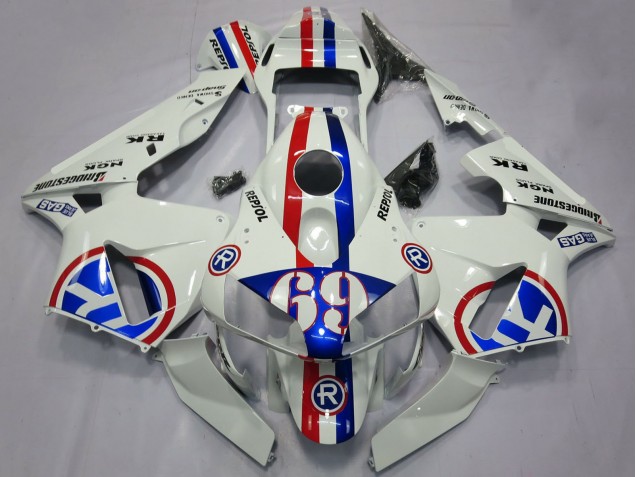 White Red Blue Repsol 69 2003-2004 Honda CBR600RR Motorcycle Fairings