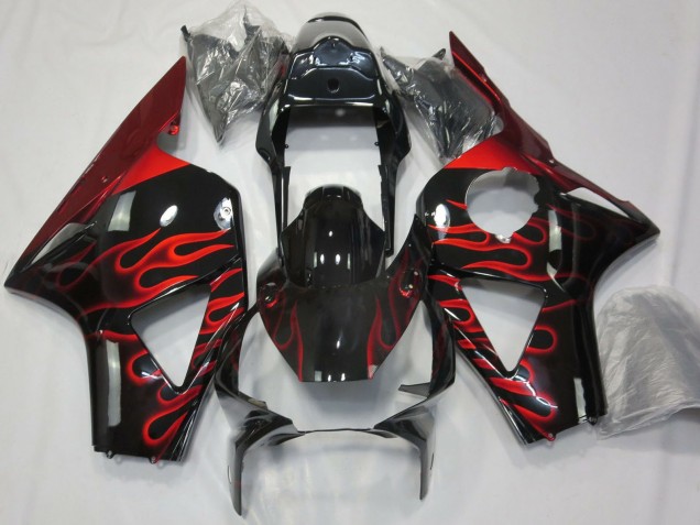 Glossy Black Red Flame 2002-2003 Honda CBR954RR Motorcycle Fairings