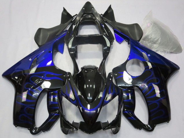 Glossy Black Blue Flame 2001-2003 Honda CBR600 F4i Motorcycle Fairings