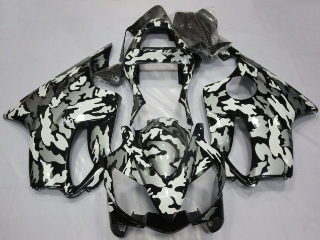 White Grey Black Camouflage 2001-2003 Honda CBR600 F4i Motorcycle Fairings