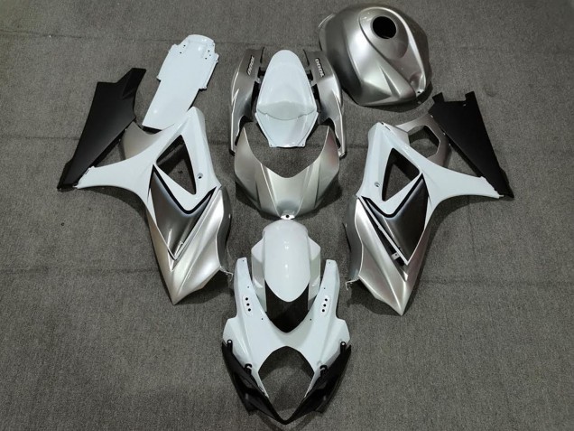 White Silver Black 2007-2008 Suzuki GSXR 1000 Motorcycle Fairings