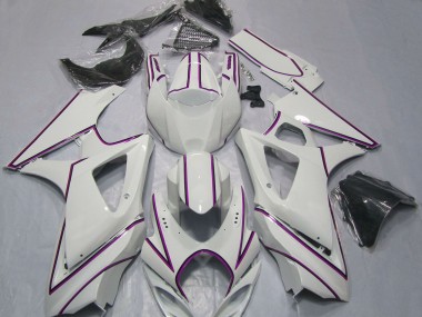 Glossy White Pink Pinstripe 2007-2008 Suzuki GSXR 1000 Motorcycle Fairings