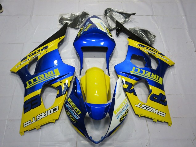 Blue Yellow Black Pirelli 2003-2004 Suzuki GSXR 1000 Motorcycle Fairings