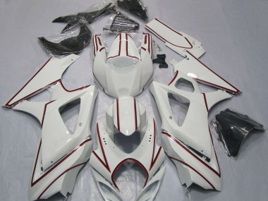 White with Red Pinstripe 2007-2008 Suzuki GSXR 1000 Motorcycle Fairings