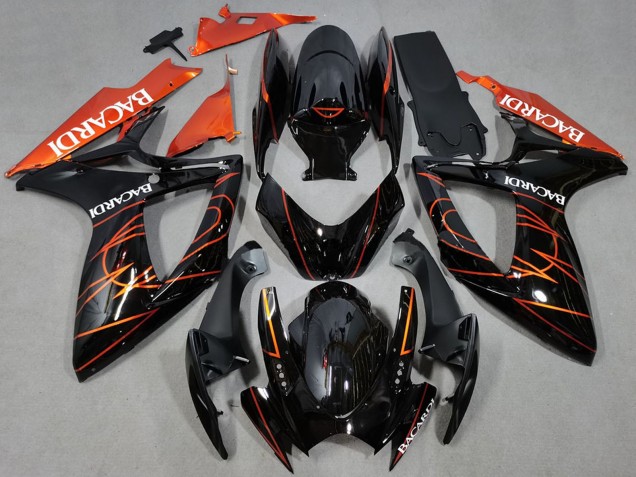 Glossy Black Orange Bacardi 2006-2007 Suzuki GSXR 600 / GSXR 750 Motorcycle Fairings