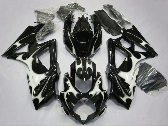 Glossy Black White 2008-2010 Suzuki GSXR 600 / GSXR 750 Motorcycle Fairings
