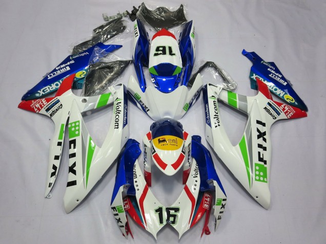 White Blue Green Yellow Red Fixi 16 2008-2010 Suzuki GSXR 600 / GSXR 750 Motorcycle Fairings