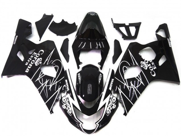 Glossy Black White Corona Style 2004-2005 Suzuki GSXR 600 / GSXR 750 Motorcycle Fairings