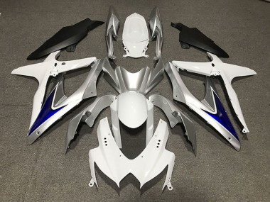 White Silver Blue Matte Black 2008-2010 Suzuki GSXR 600 / GSXR 750 Motorcycle Fairings