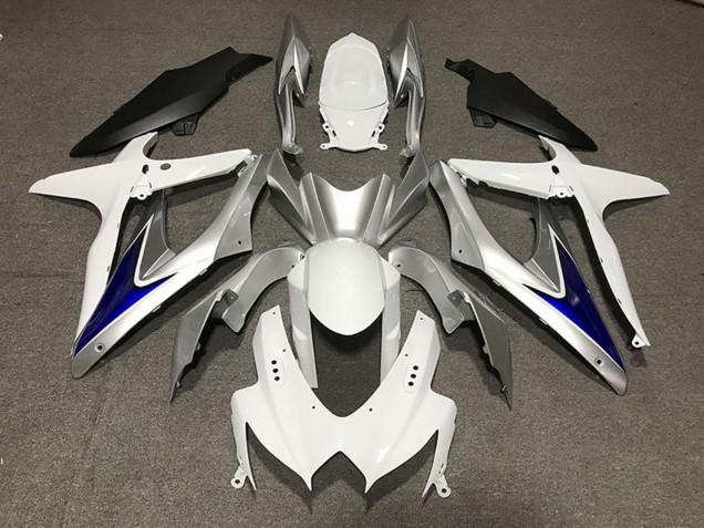 White Silver Blue Matte Black 2008-2010 Suzuki GSXR 600 / GSXR 750 Motorcycle Fairings