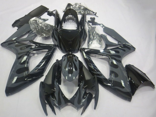 Grey Black Flame 2006-2007 Suzuki GSXR 600 / GSXR 750 Motorcycle Fairings