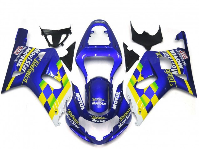 Blue Yellow Green White MoviStar 2001-2003 Suzuki GSXR 600 / GSXR 750 Motorcycle Fairings