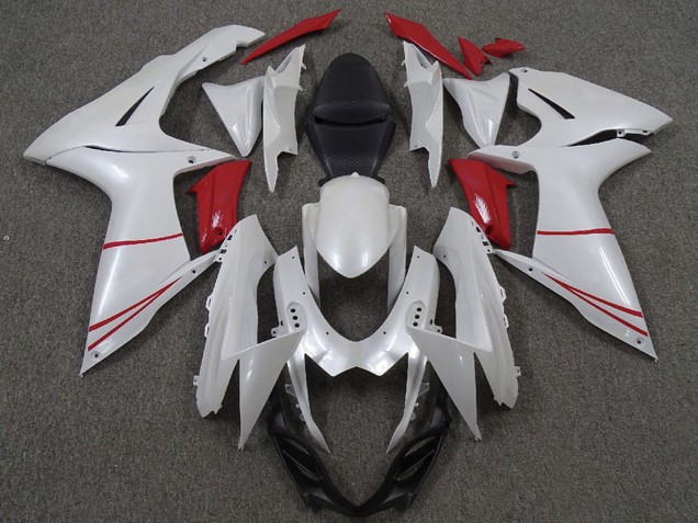 Pearl White and Red 2011-2024 Suzuki GSXR 600 / GSXR 750 Motorcycle Fairings
