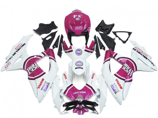 White Pink Motul Lucky Strike 34 2008-2010 Suzuki GSXR 600 / GSXR 750 Motorcycle Fairings