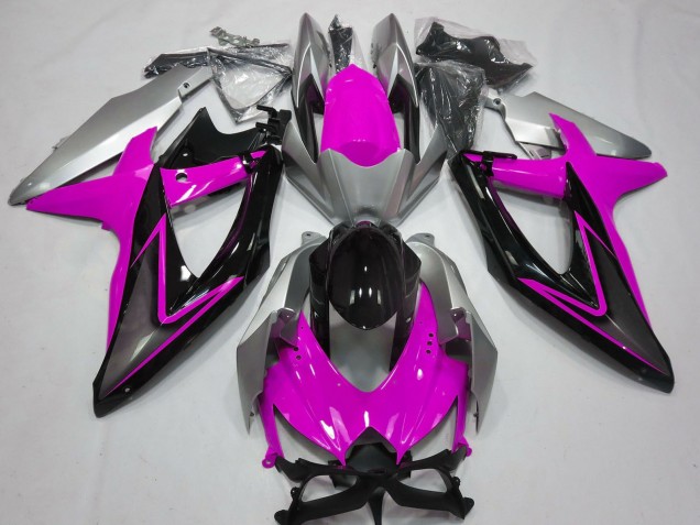 Silver Pink Glossy Black 2008-2010 Suzuki GSXR 600 / GSXR 750 Motorcycle Fairings