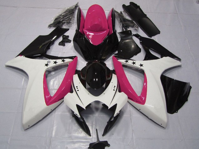 Pink White Glossy Black Star 2006-2007 Suzuki GSXR 600 / GSXR 750 Motorcycle Fairings