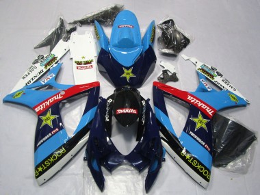 Blue White Red Glossy Black Rockstar 2006-2007 Suzuki GSXR 600 / GSXR 750 Motorcycle Fairings