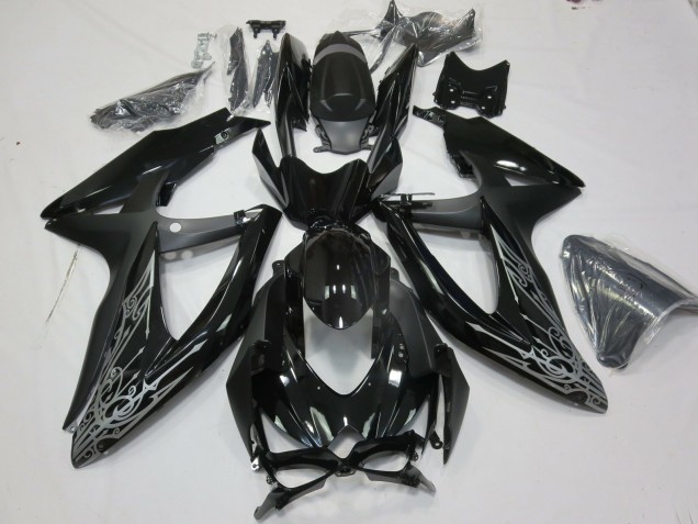 Glossy Black Silver 2008-2010 Suzuki GSXR 600 / GSXR 750 Motorcycle Fairings