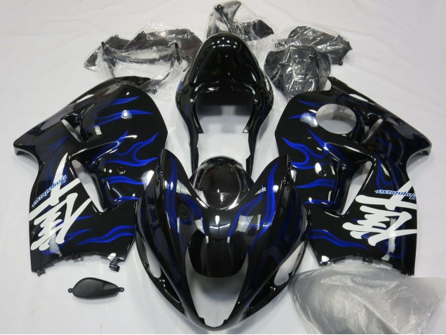 Glossy Black Blue Flame 1996-2007 Suzuki GSXR 1300 Motorcycle Fairings