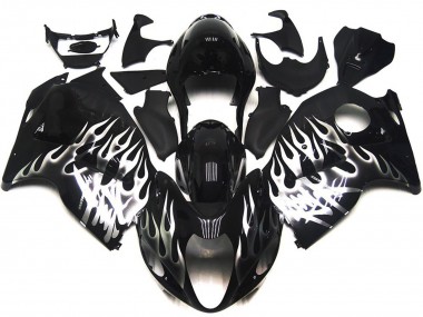 Glossy Black with Silver Flame 1996-2007 Suzuki GSXR 1300 Motorcycle Fairings