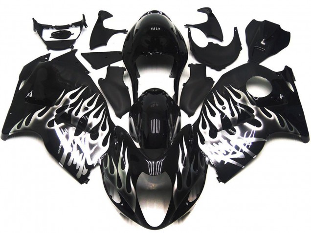 Glossy Black with Silver Flame 1996-2007 Suzuki GSXR 1300 Motorcycle Fairings