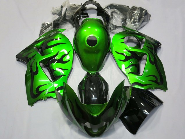 Green Black Flame 1996-2007 Suzuki GSXR 1300 Motorcycle Fairing