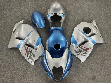 Glossy Light Blue and Silver 1996-2007 Suzuki GSXR 1300 Motorcycle Fairings