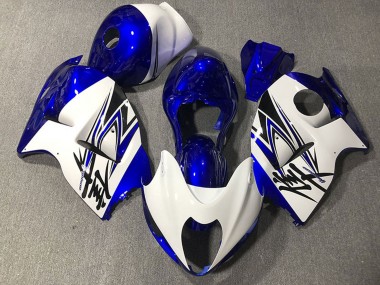 Glossy White Deep Blue 1996-2007 Suzuki GSXR 1300 Motorcycle Fairings
