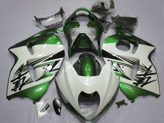 Glossy White Green 1996-2007 Suzuki GSXR 1300 Motorcycle Fairings