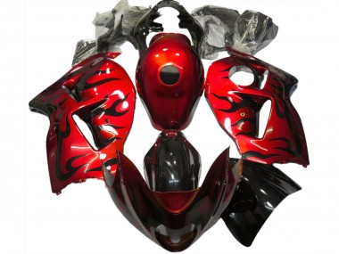 Red Black Flame 1996-2007 Suzuki GSXR 1300 Motorcycle Fairings