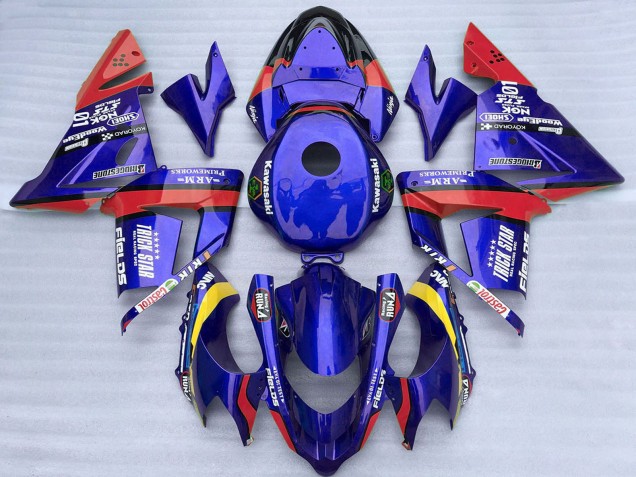 Blue and Red Trick Star 2004-2005 Kawasaki ZX10R Motorcycle Fairings