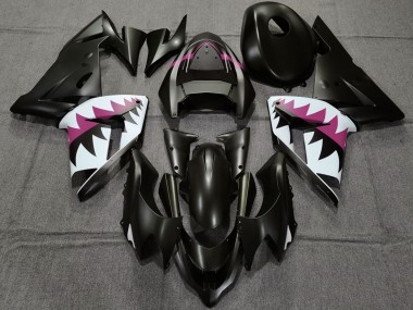 Matte Black and Pink Shark 2004-2005 Kawasaki ZX10R Motorcycle Fairings