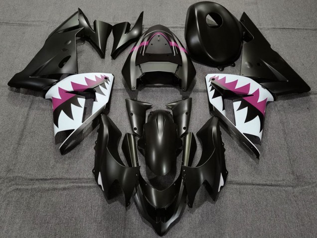 Matte Black and Pink Shark 2004-2005 Kawasaki ZX10R Motorcycle Fairings
