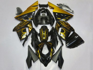 Glossy Black Gold Flame 2004-2005 Kawasaki ZX10R Motorcycle Fairings