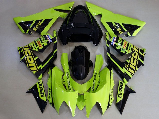 High Viz Yellow and Black 2004-2005 Kawasaki ZX10R Motorcycle Fairings
