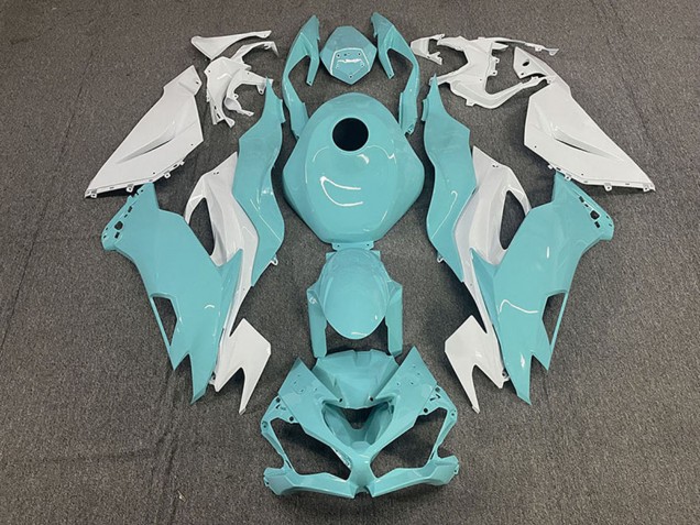 White Aqua Blue 2019-2022 Kawasaki ZX6R Motorcycle Fairings