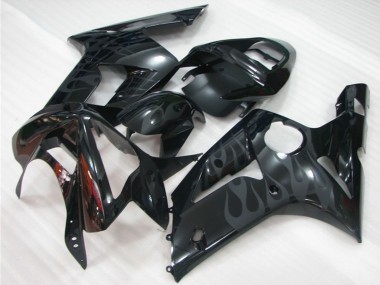 Glossy Black Grey Flame 2003-2004 Kawasaki ZX6R Motorcycle Fairings