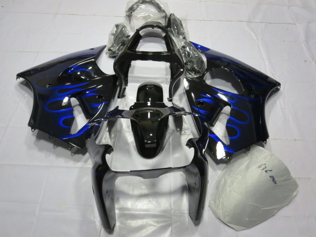 Glossy Black Blue Flame 2000-2002 Kawasaki ZX6R Motorcycle Fairing