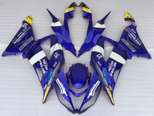 Blue White Yellow Trick Star Bridgestone 2013-2018 Kawasaki ZX6R Motorcycle Fairings
