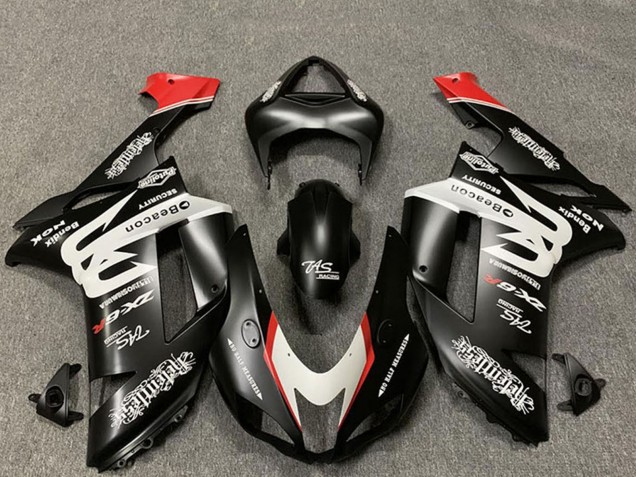 Custom Matte Black White Red 2007-2008 Kawasaki ZX6R Motorcycle Fairings