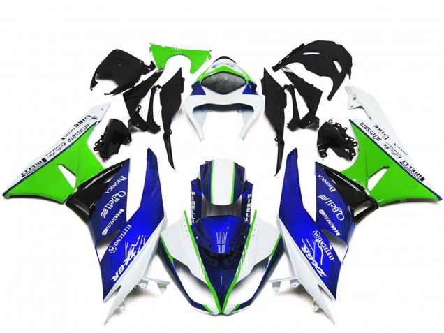 White Green Blue Black 2009-2012 Kawasaki ZX6R Motorcycle Fairings