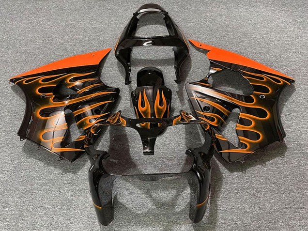 Glossy Black Orange Flame 2000-2002 Kawasaki ZX6R Motorcycle Fairings