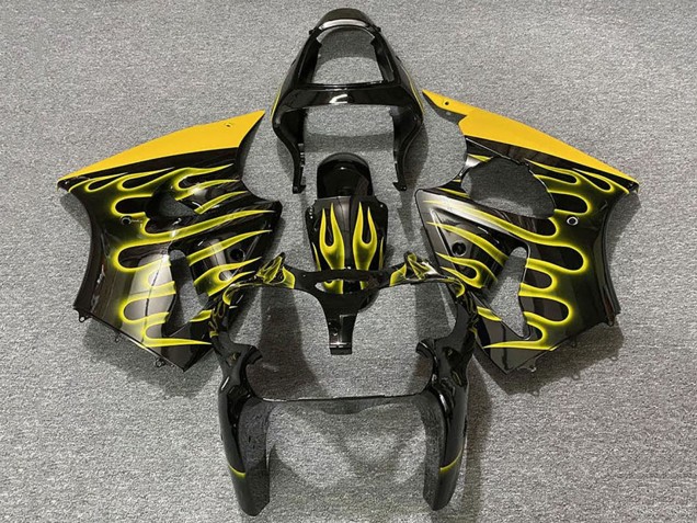 Glossy Black Yellow Flame 2000-2002 Kawasaki ZX6R Motorcycle Fairings