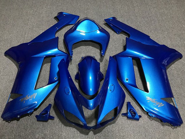 Glossy Blue Chrome Logo 2007-2008 Kawasaki ZX6R Motorcycle Fairings
