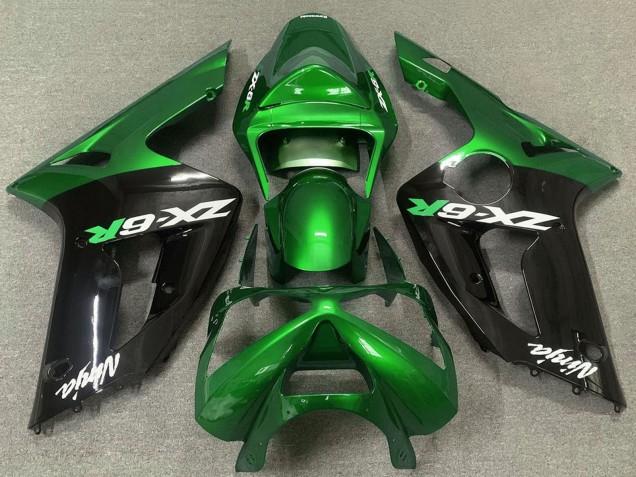 Green Glossy Black 2003-2004 Kawasaki ZX6R Motorcycle Fairings