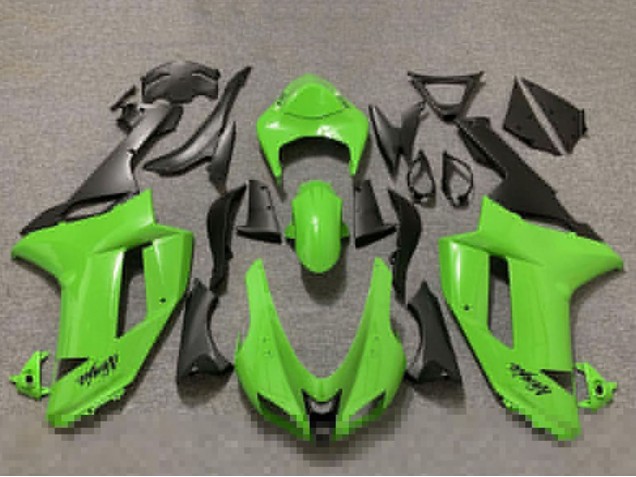 Glossy Green and Matte Black 2007-2008 Kawasaki ZX6R Motorcycle Fairings