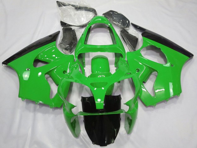Green Glossy Black 2000-2002 Kawasaki ZX6R Motorcycle Fairings
