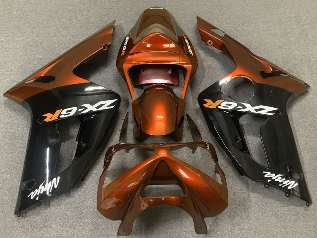 Orange Glossy Black 2003-2004 Kawasaki ZX6R Motorcycle Fairings